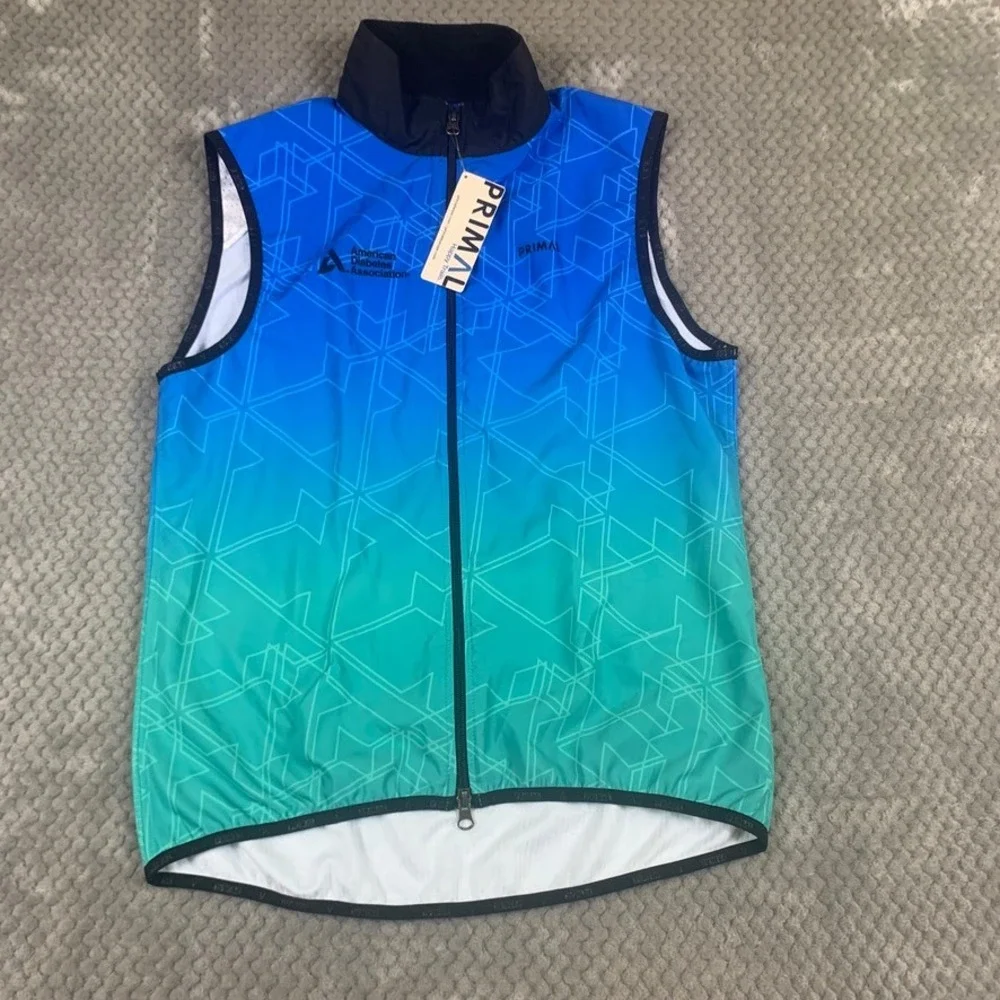 Primal Tour de Cure 2018 Cycling Wind Vest Mens M Blue Teal Full Zip NEW